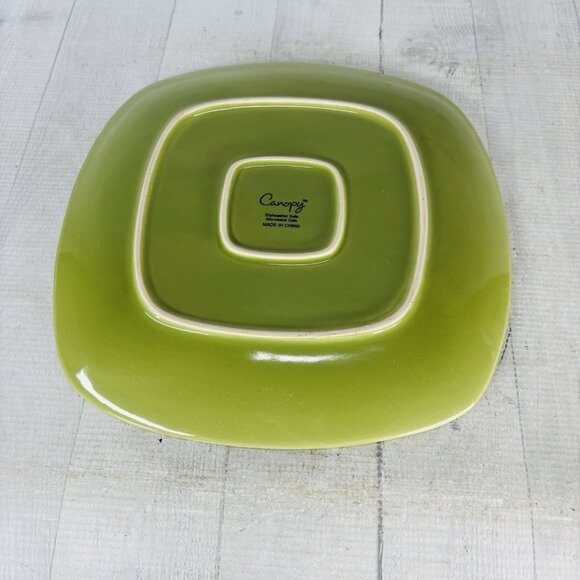 Home Trends CANOPY PEA POD Green Embossed Square Porcelain Dinner Plates Set 3 - Picture 5 of 16